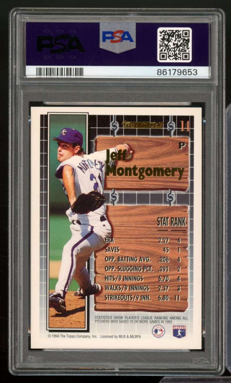 Jeff Montgomery Card 1994 Topps Black Gold #14 PSA 8 Image 2