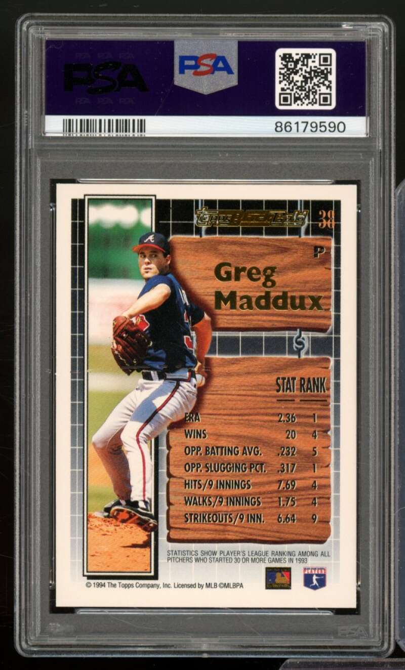 Greg Maddux Card 1994 Topps Black Gold #38 PSA 8 Image 2