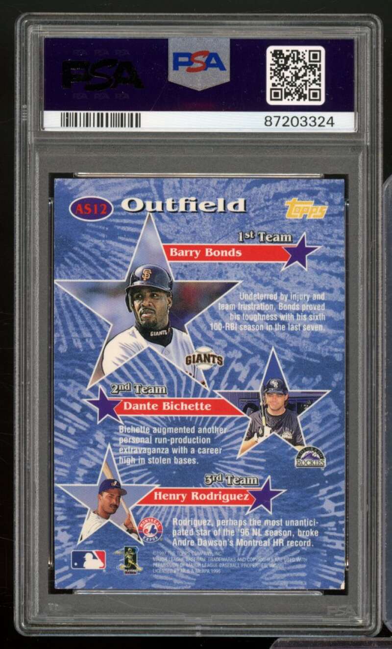 Barry Bonds Card 1997 Topps #AS12 PSA 8 Image 2