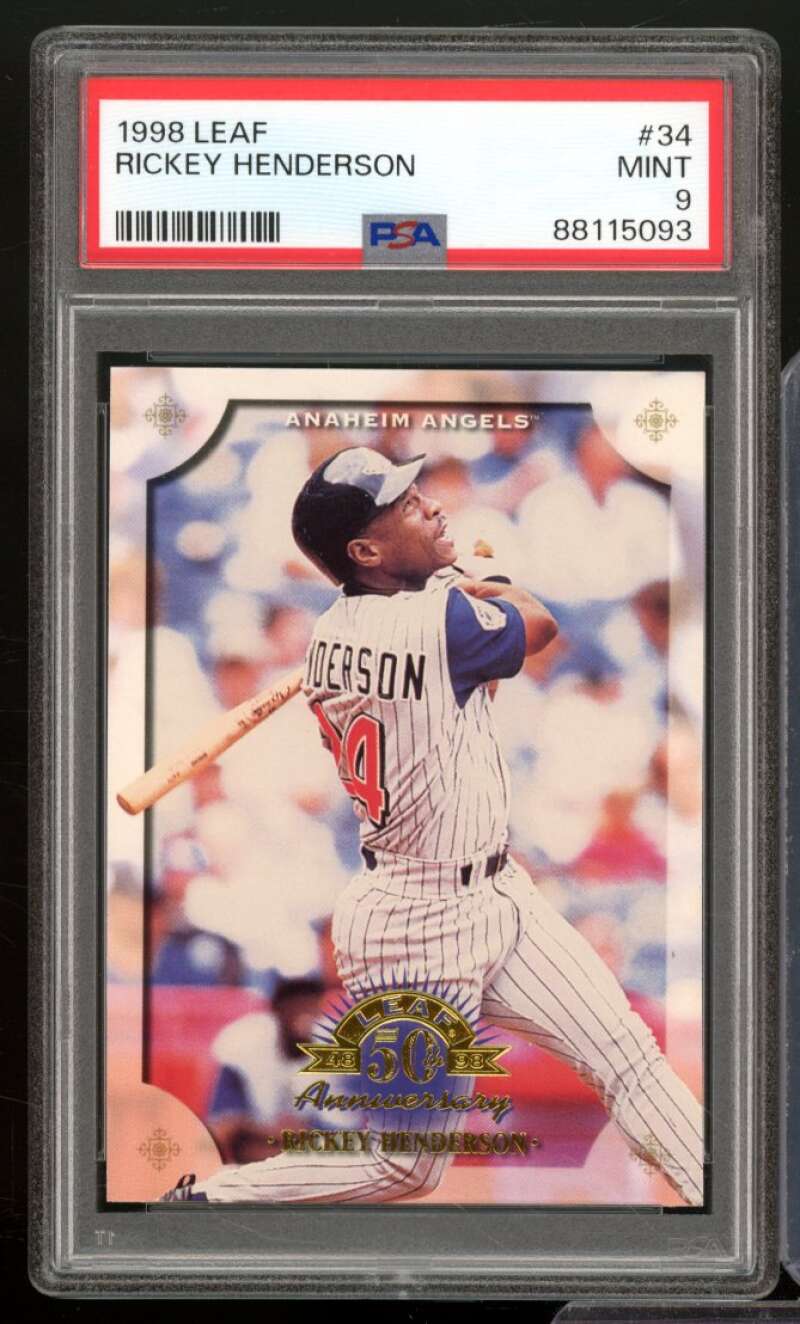 Rickey Henderson Card 1998 Leaf #34 PSA 9 Image 1