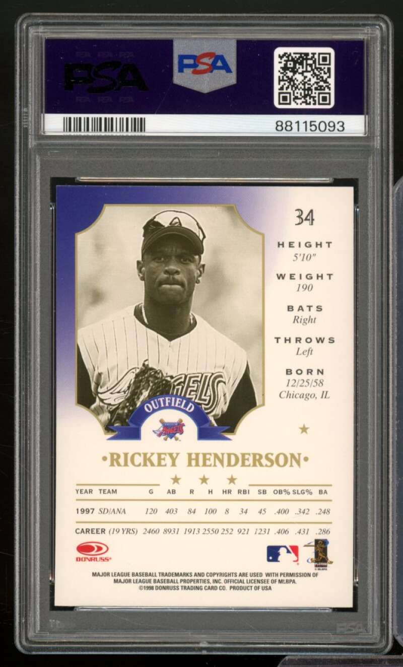 Rickey Henderson Card 1998 Leaf #34 PSA 9 Image 2