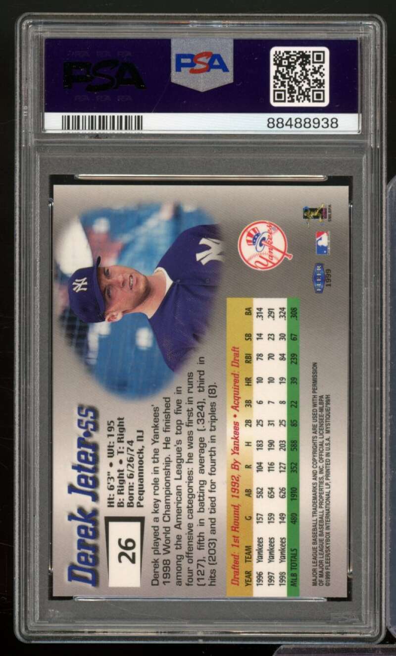 Derek Jeter Card 1999 Fleer Mystique #26 PSA 9 Image 2