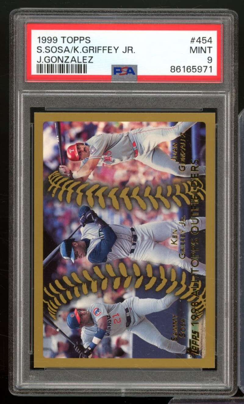 Sammy Sosa/Ken Griffey Jr./Juan Gonzalez Card 1999 Topps #454 PSA 9 Image 1