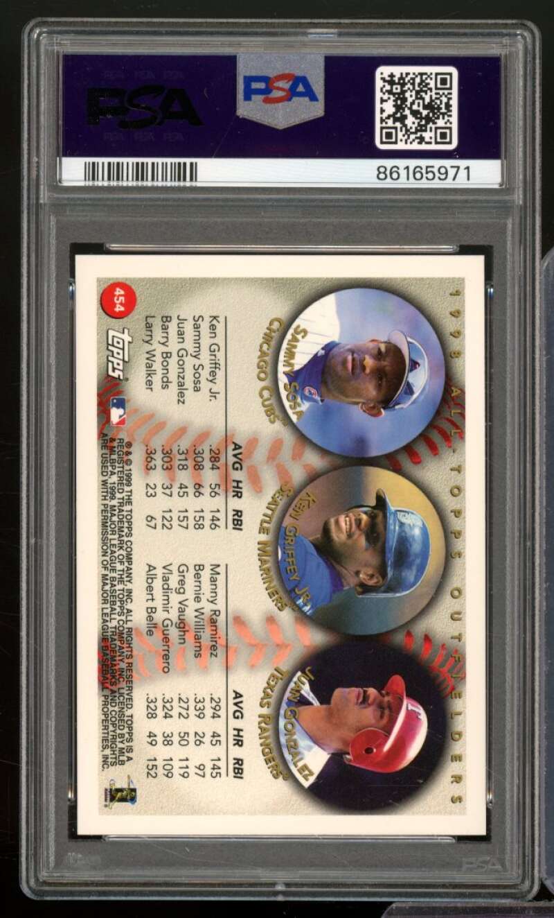 Sammy Sosa/Ken Griffey Jr./Juan Gonzalez Card 1999 Topps #454 PSA 9 Image 2