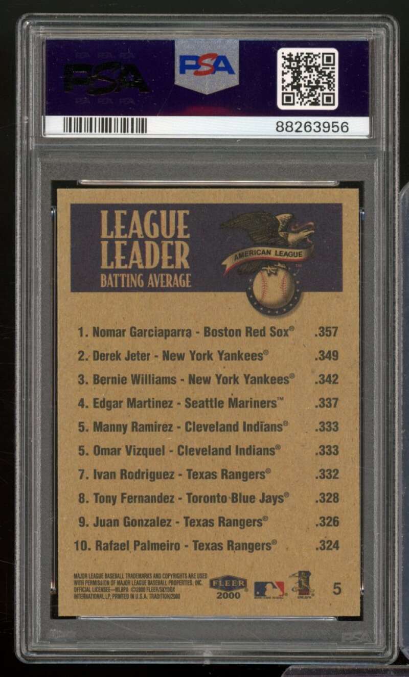 Derek Jeter Card 2000 Fleer Tradition #5 PSA 9 Image 2