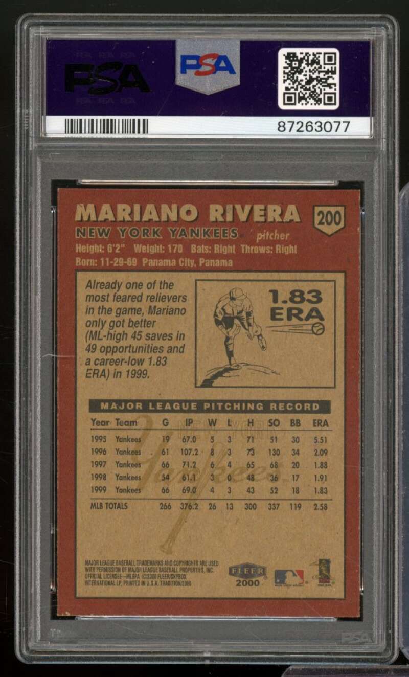 Mariano Rivera Card 2000 Fleer Tradition #200 PSA 9 Image 2