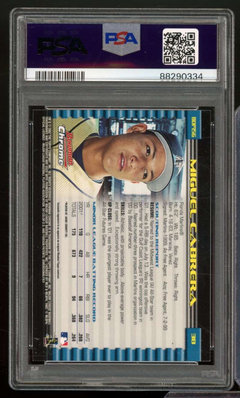 Miguel Cabrera Card 2002 Bowman Chrome #156 PSA 6 Image 2