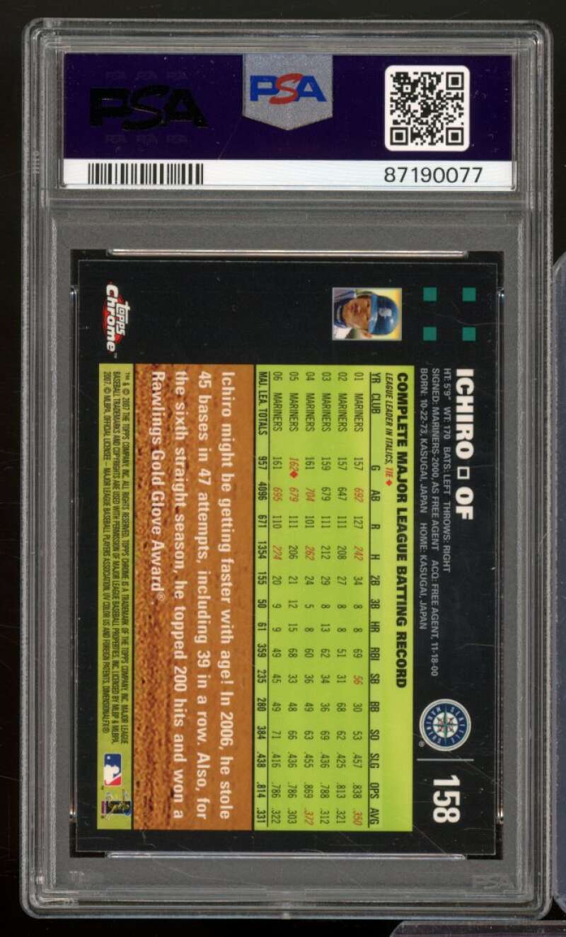 Ichiro Suzuki Card 2007 Topps Chrome #158 PSA 9 Image 2