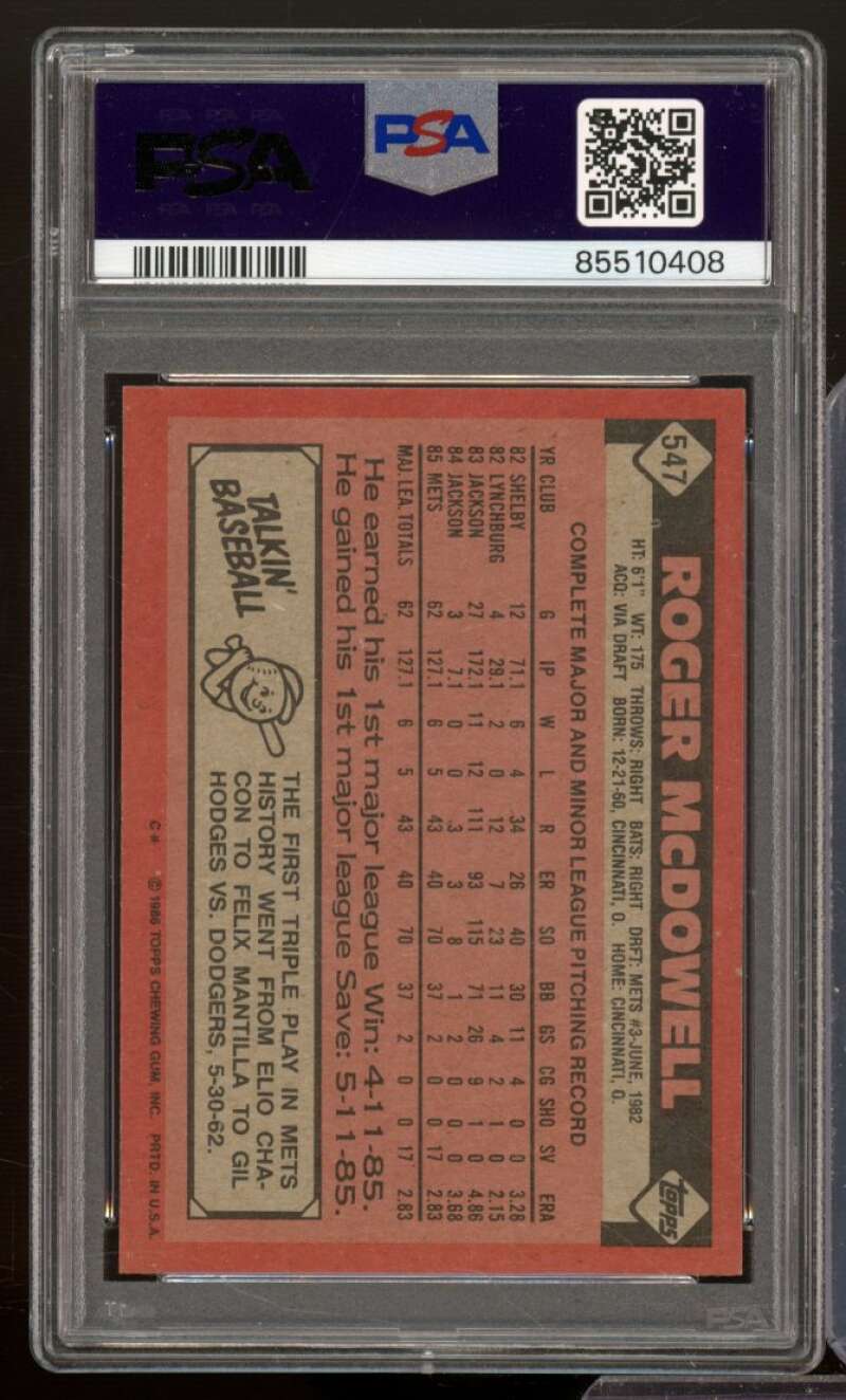 Roger Mcdowell Card 1986 Topps #547 PSA 8 Image 2