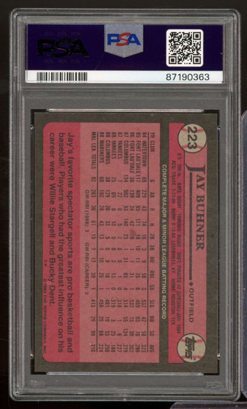 Jay Buhner Rookie Card 1989 Topps #223 PSA 9 Image 2