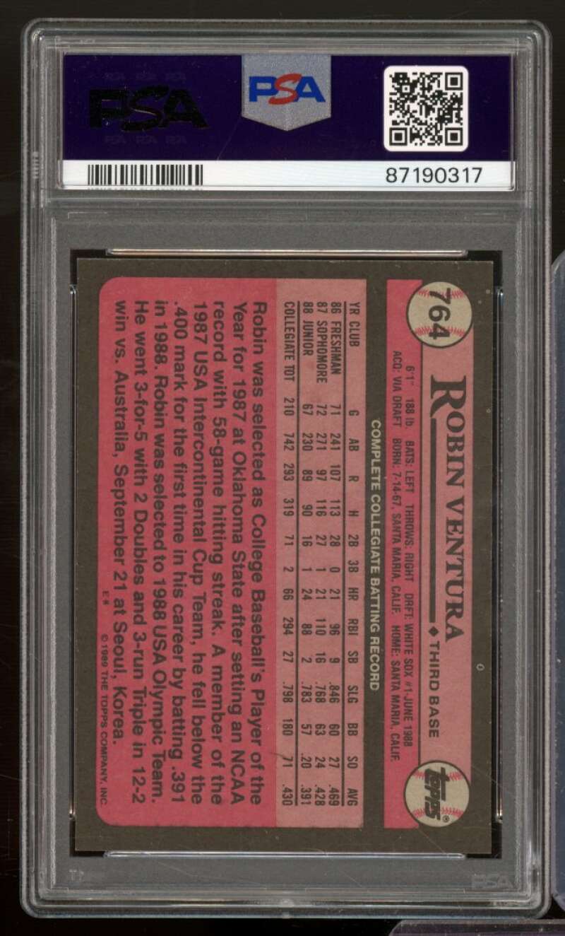 Robin Ventura Rookie Card 1989 Topps #764 PSA 9 Image 2