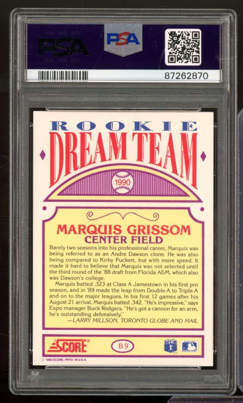 Marquis Grissom Rookie Card 1990 Score Rookie Dream Team #B9 PSA 9 Image 2