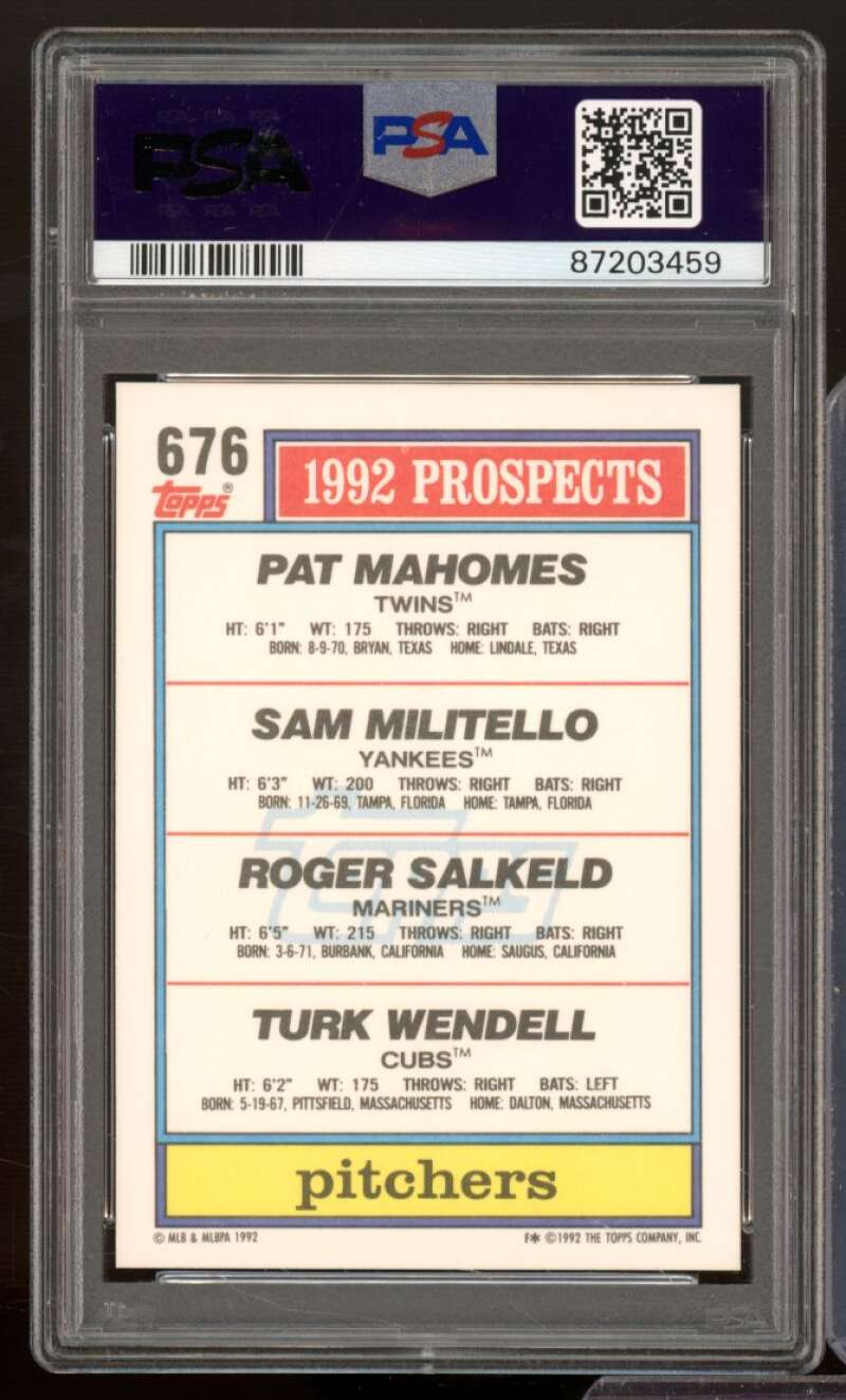 Salked/Militello/Wendell/Pat Mahomes Rookie Card 1992 Topps #676 PSA 6 Image 2