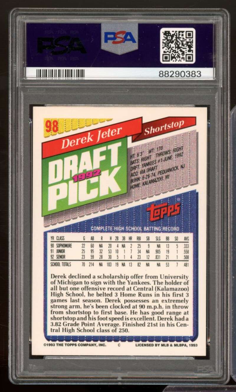 Derek Jeter Rookie Card 1993 Topps Gold #98 PSA 5 Image 2