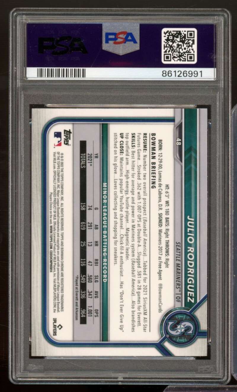 Julio Rodriguez Rookie Card 2022 Bowman Chrome #48 PSA 6 Image 2