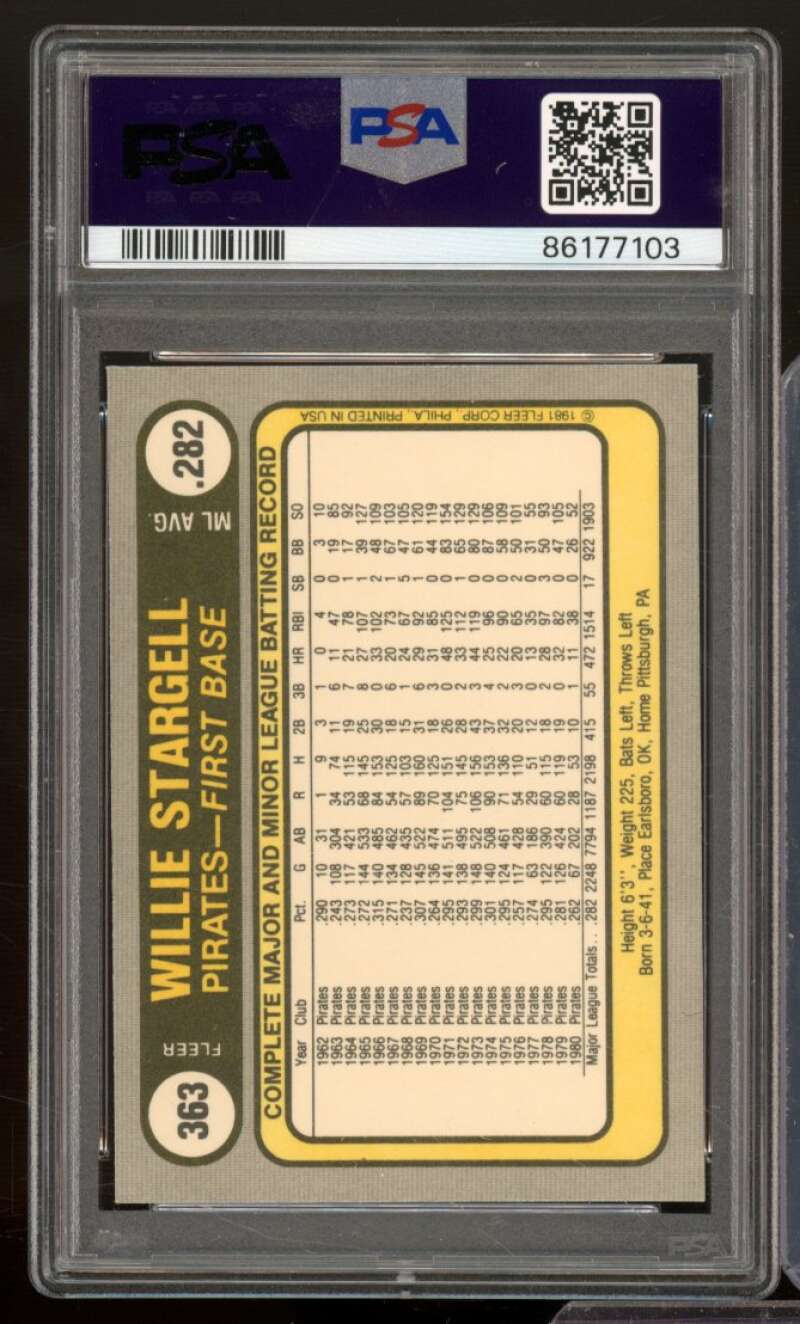 Willie Stargell Card 1981 Fleer #363 PSA 9 Image 2