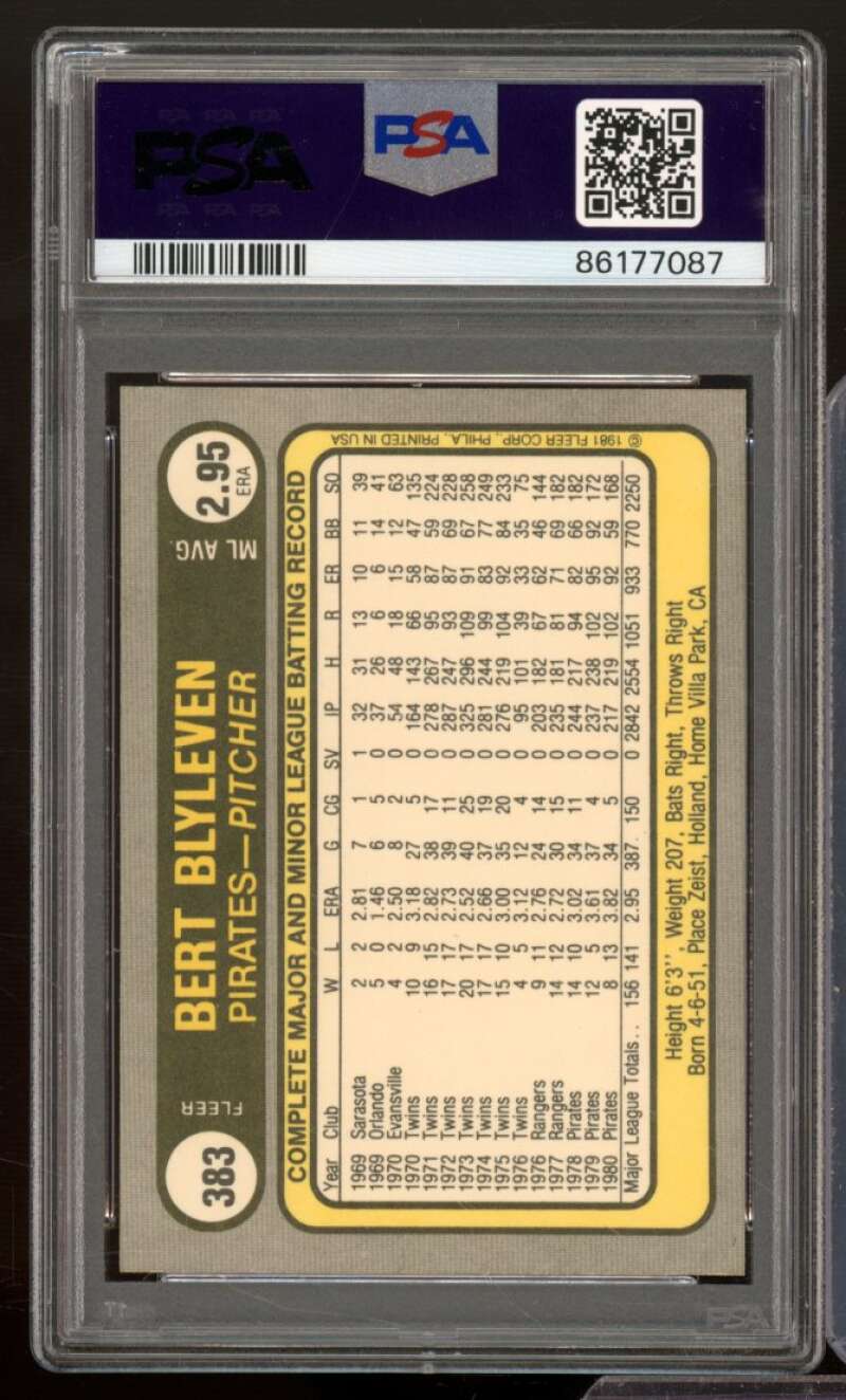 Bert Blyleven Card 1981 Fleer #383 PSA 9 Image 2