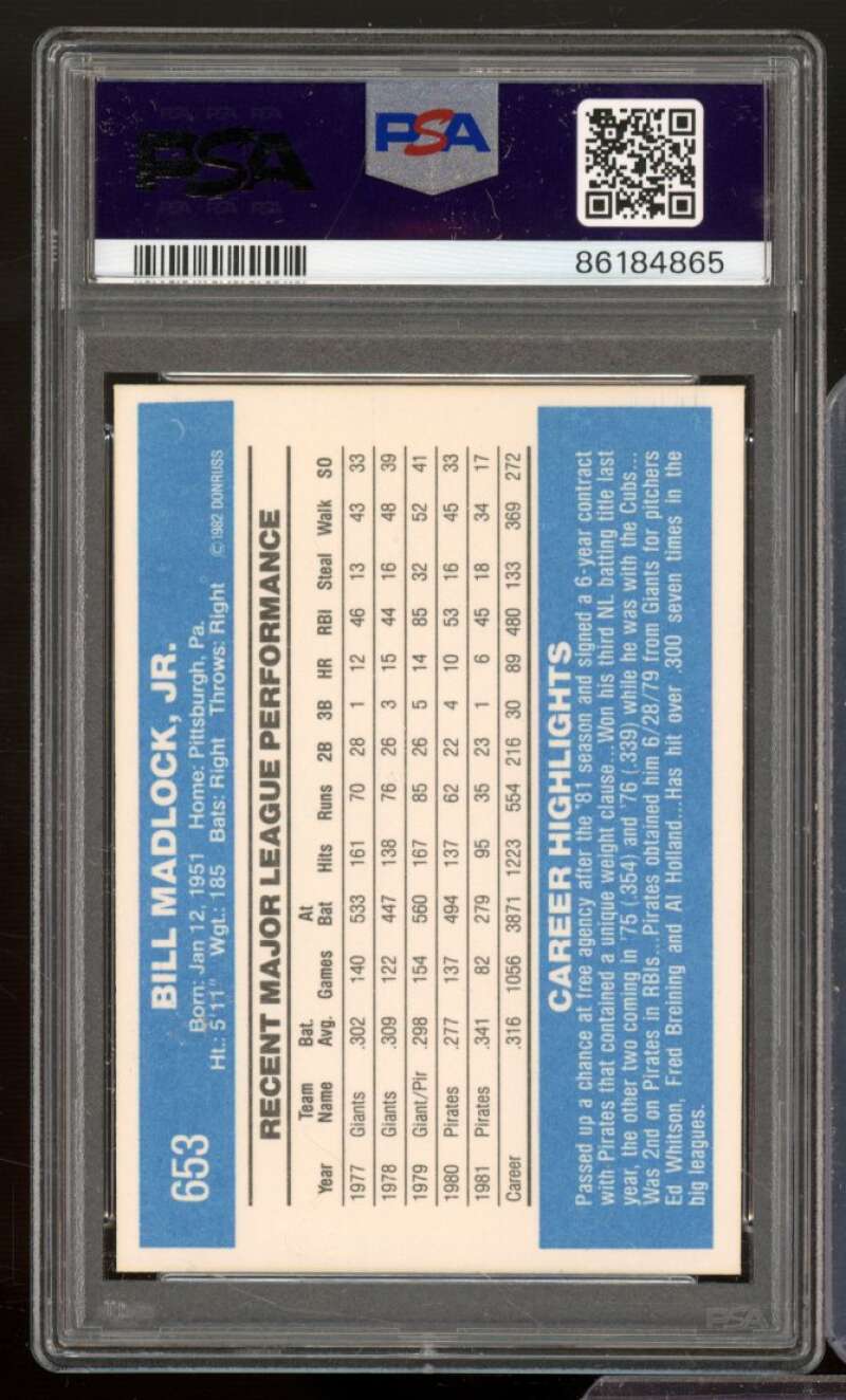 Bill Madlock Card 1982 Donruss #653 PSA 9 Image 2