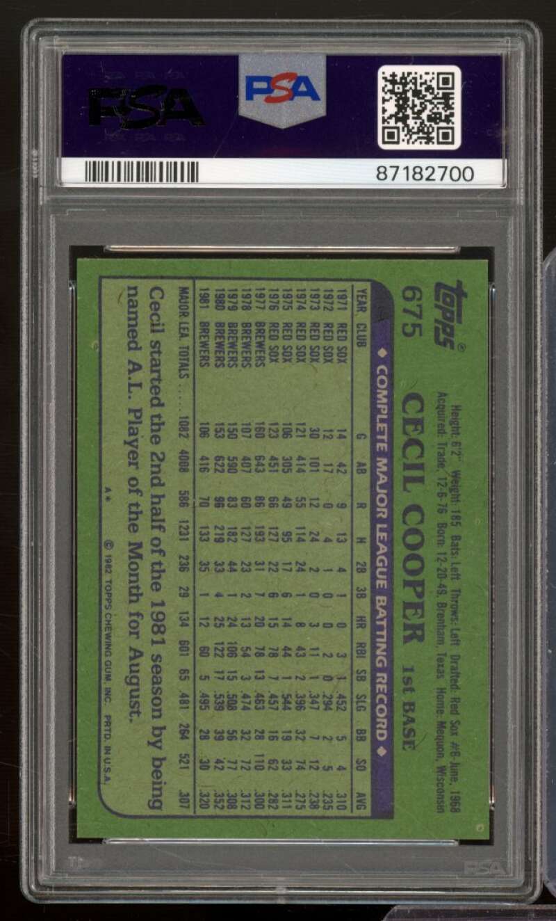 Cecil Cooper Card 1982 Topps #675 PSA 8 Image 2