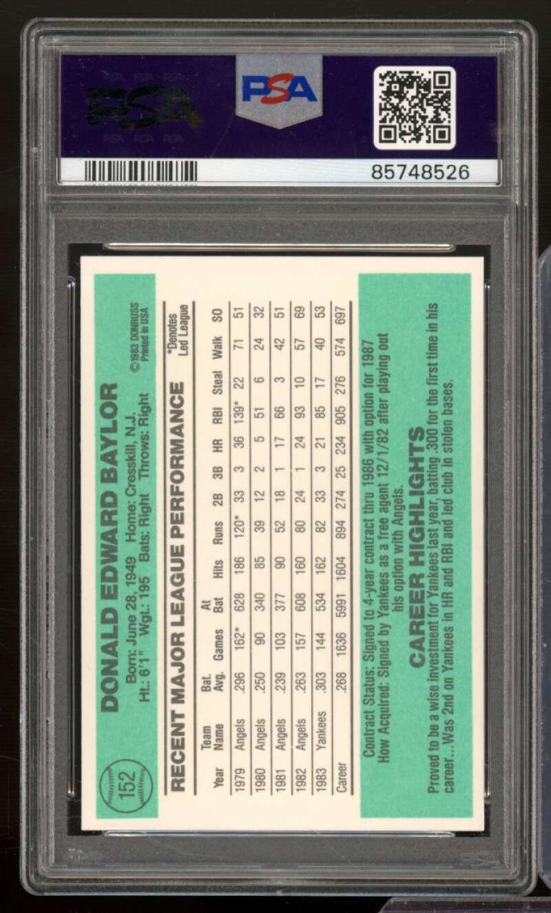 Don Baylor Card 1984 Donruss #152 PSA 9 Image 2