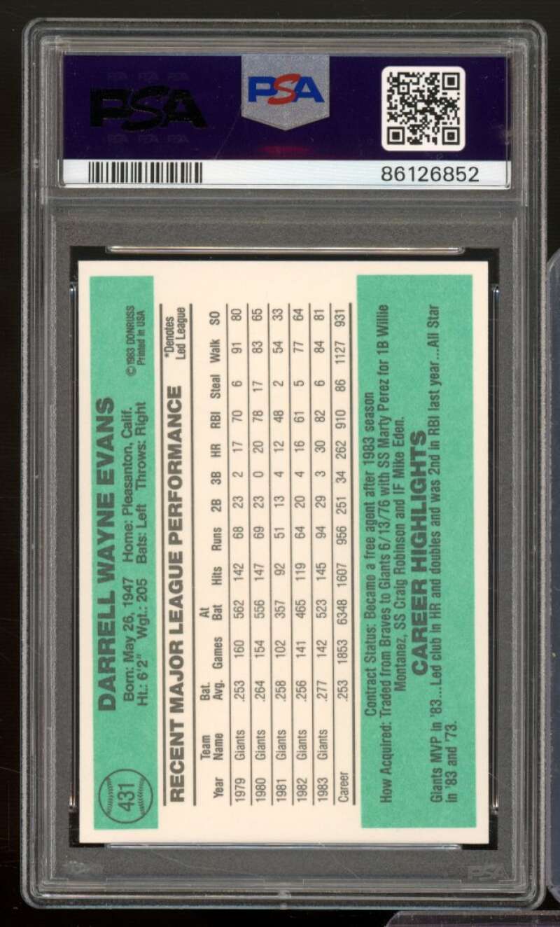 Darrell Evans Card 1984 Donruss #431 PSA 9 Image 2