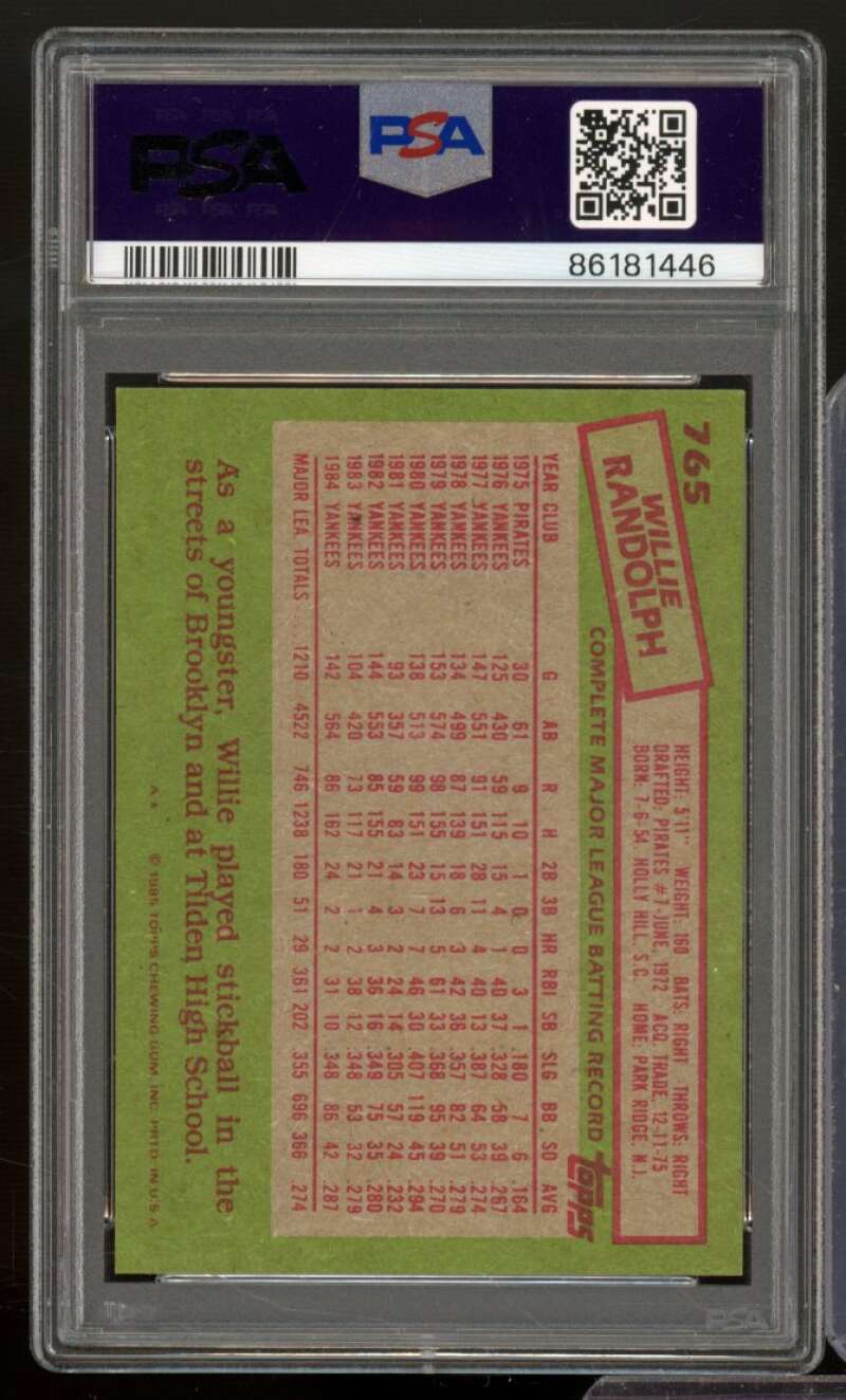 Willie Randolph Card 1985 Topps #765 PSA 8 Image 2