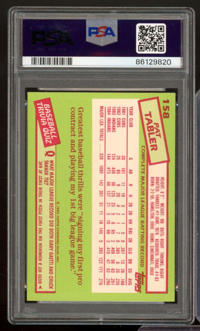 Pat Tabler Card 1985 Topps Tiffany #158 PSA 9 Image 2