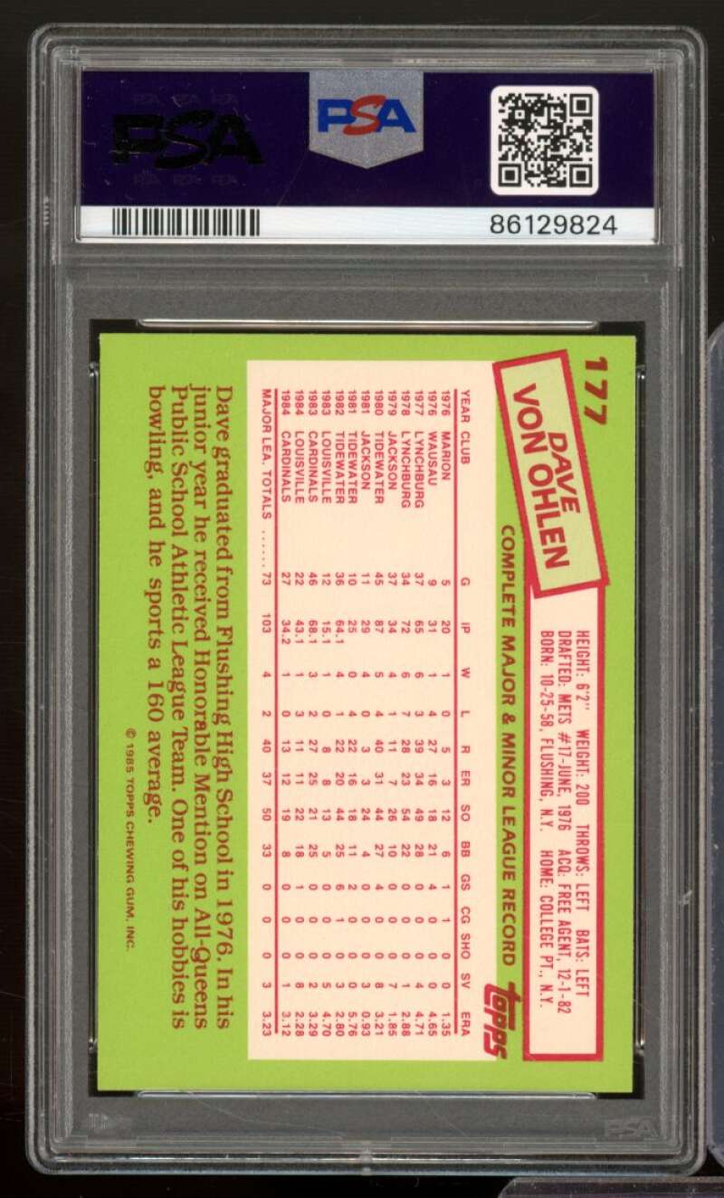 Dave Von Ohlen Card 1985 Topps Tiffany #177 PSA 9 Image 2