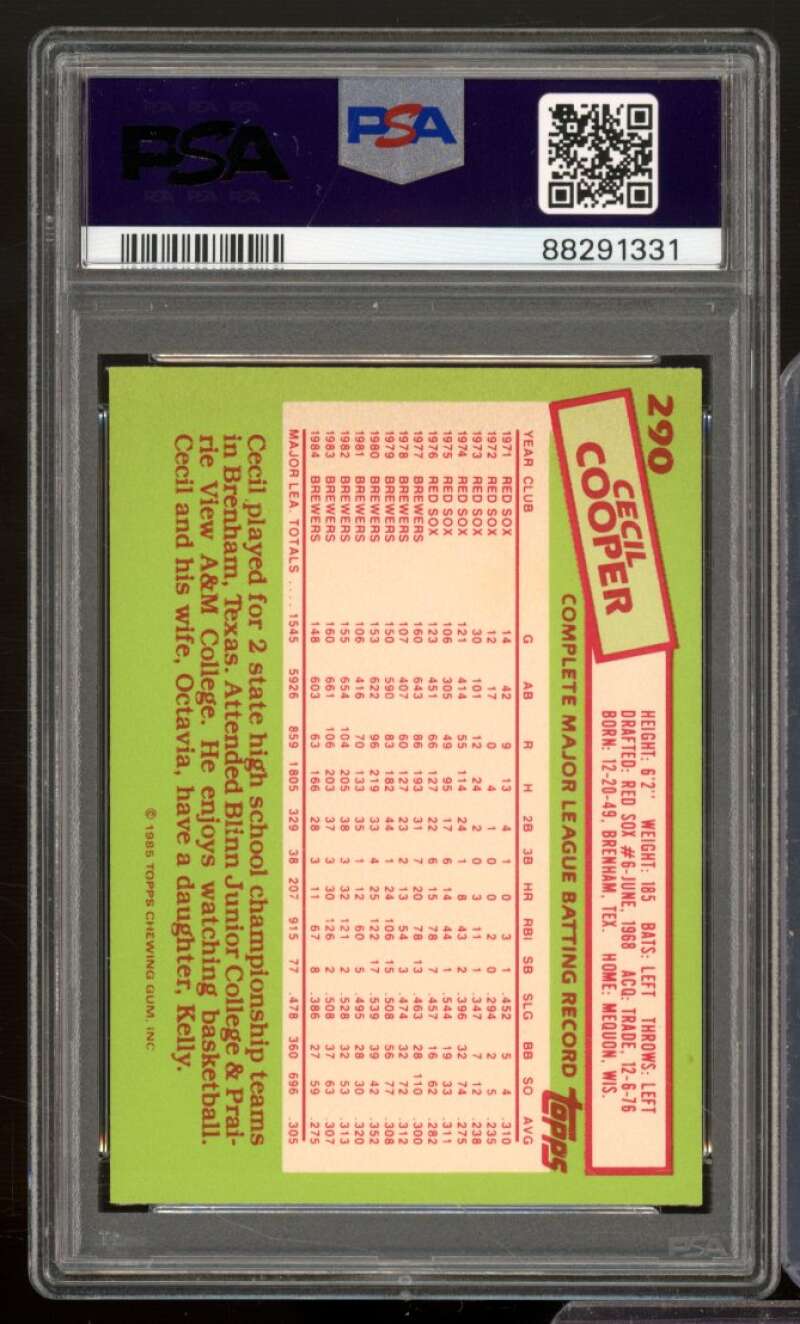 Cecil Cooper Card 1985 Topps Tiffany #290 PSA 9 Image 2