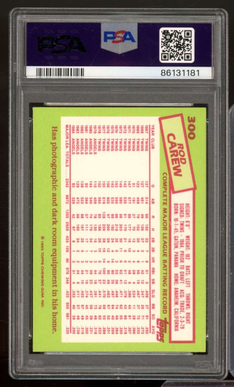 Rod Carew Card 1985 Topps Tiffany #300 PSA 8 Image 2