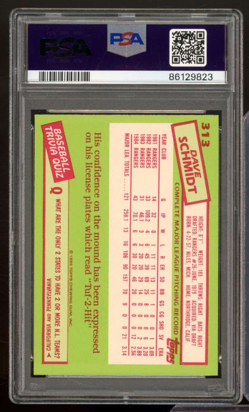 Dave Schmidt Card 1985 Topps Tiffany #313 PSA 9 Image 2