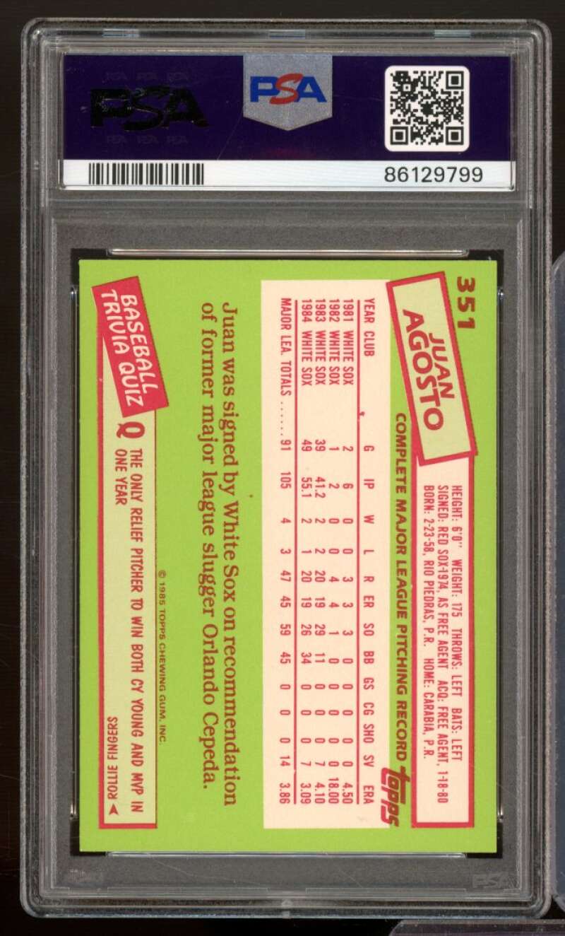 Juan Agosto Card 1985 Topps Tiffany #351 PSA 9 Image 2