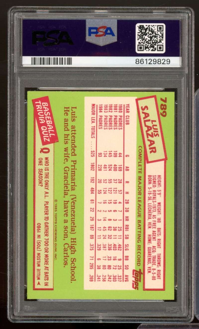 Luis Salazar Card 1985 Topps Tiffany #789 PSA 9 Image 2