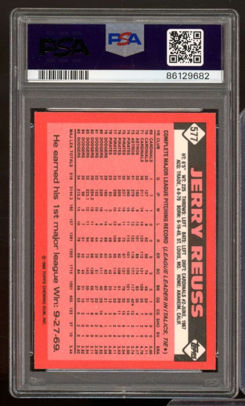 Jerry Reuss Card 1986 Topps Tiffany #577 PSA 8 Image 2