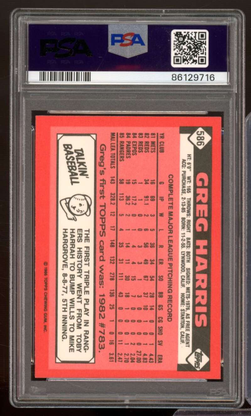 Greg Harris Card 1986 Topps Tiffany #586 PSA 8 Image 2