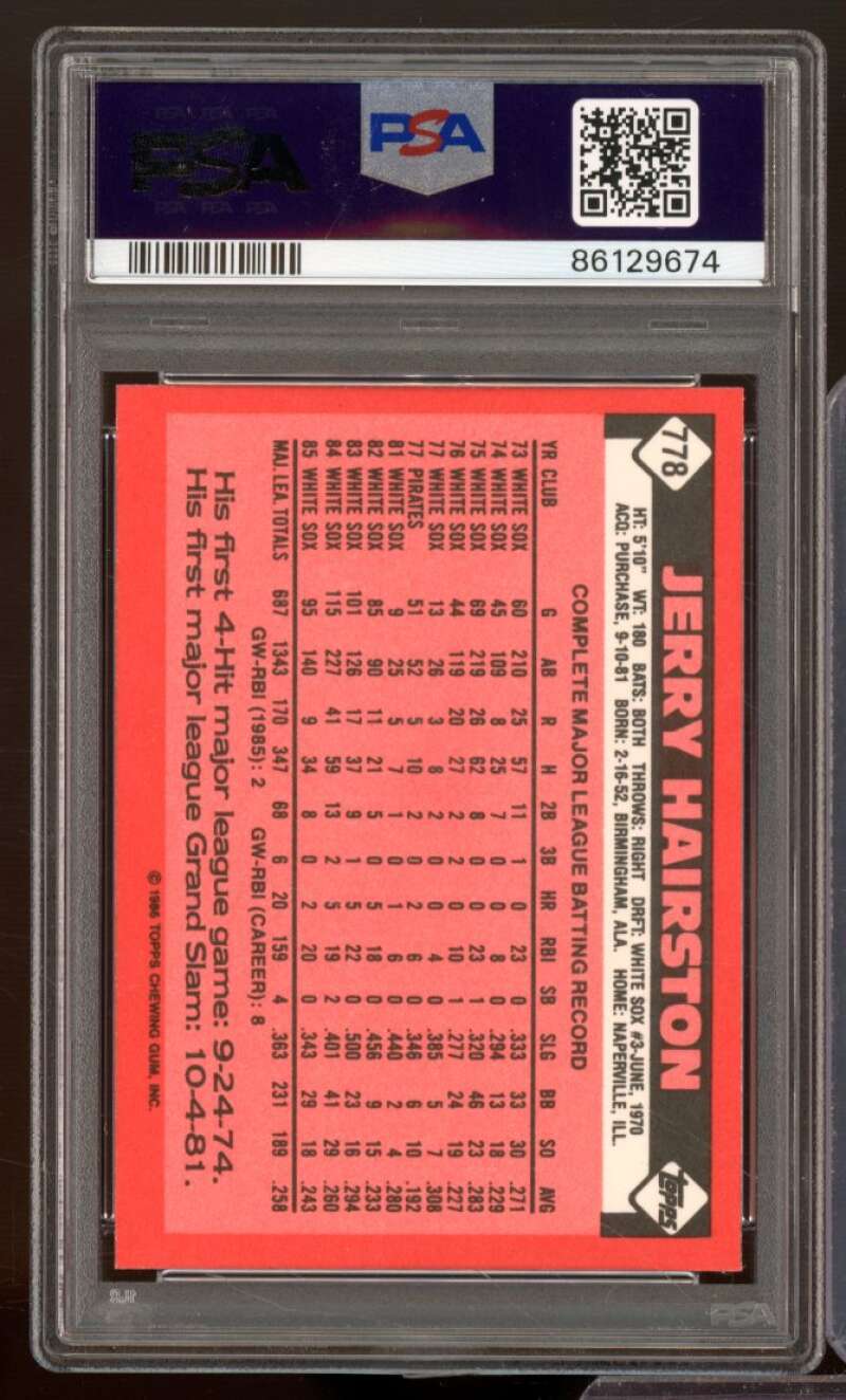 Jerry Hairston Card 1986 Topps Tiffany #778 PSA 6 Image 2