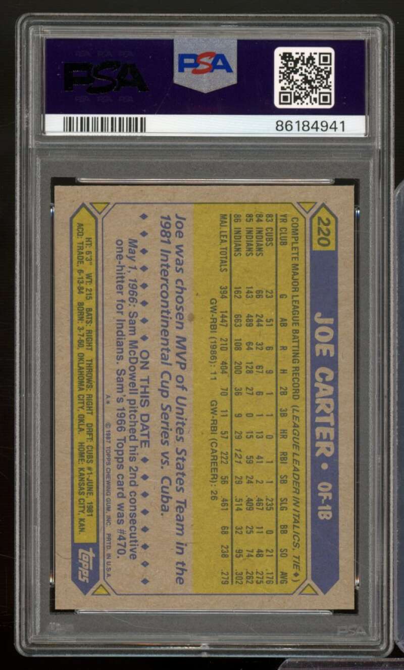 Joe Carter Rookie Card 1987 Topps #220 PSA 8 Image 2