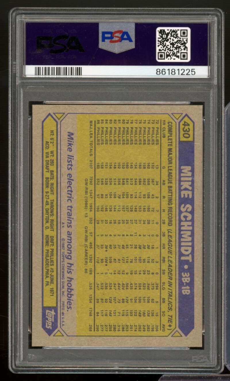 Mike Schmidt Card 1987 Topps #430 PSA 9 Image 2