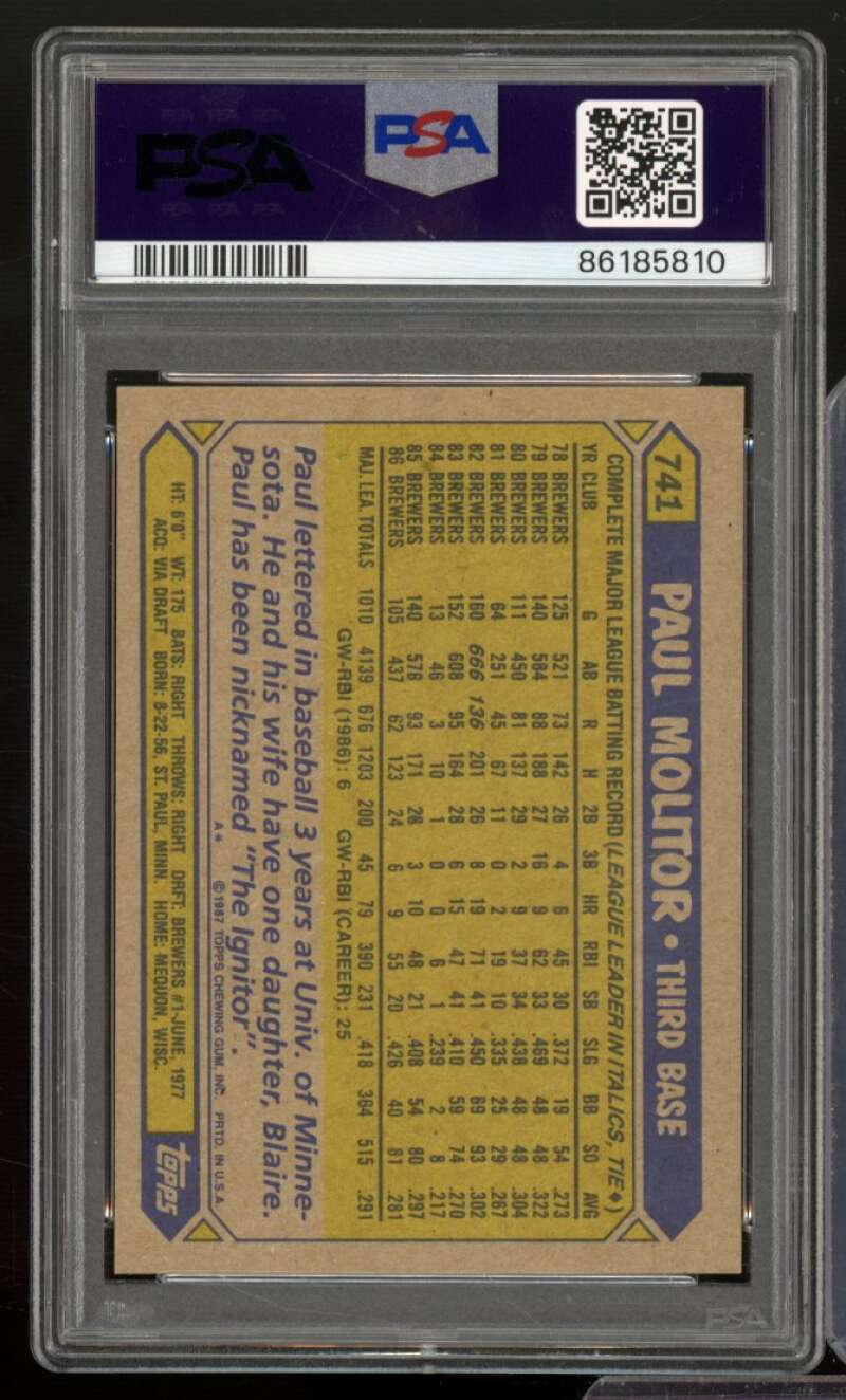 Paul Molitor Card 1987 Topps #741 PSA 9 Image 2