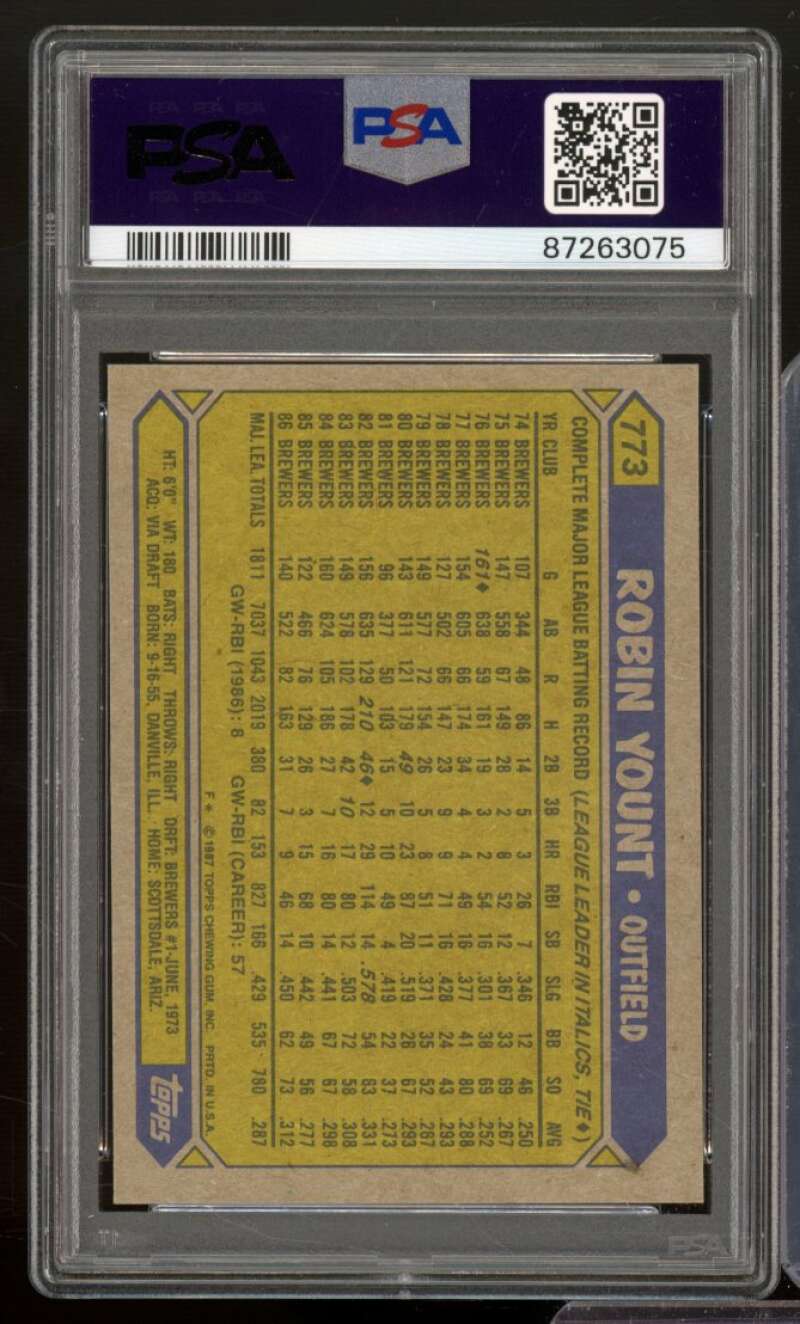 Robin Yount Card 1987 Topps #773 PSA 9 Image 2