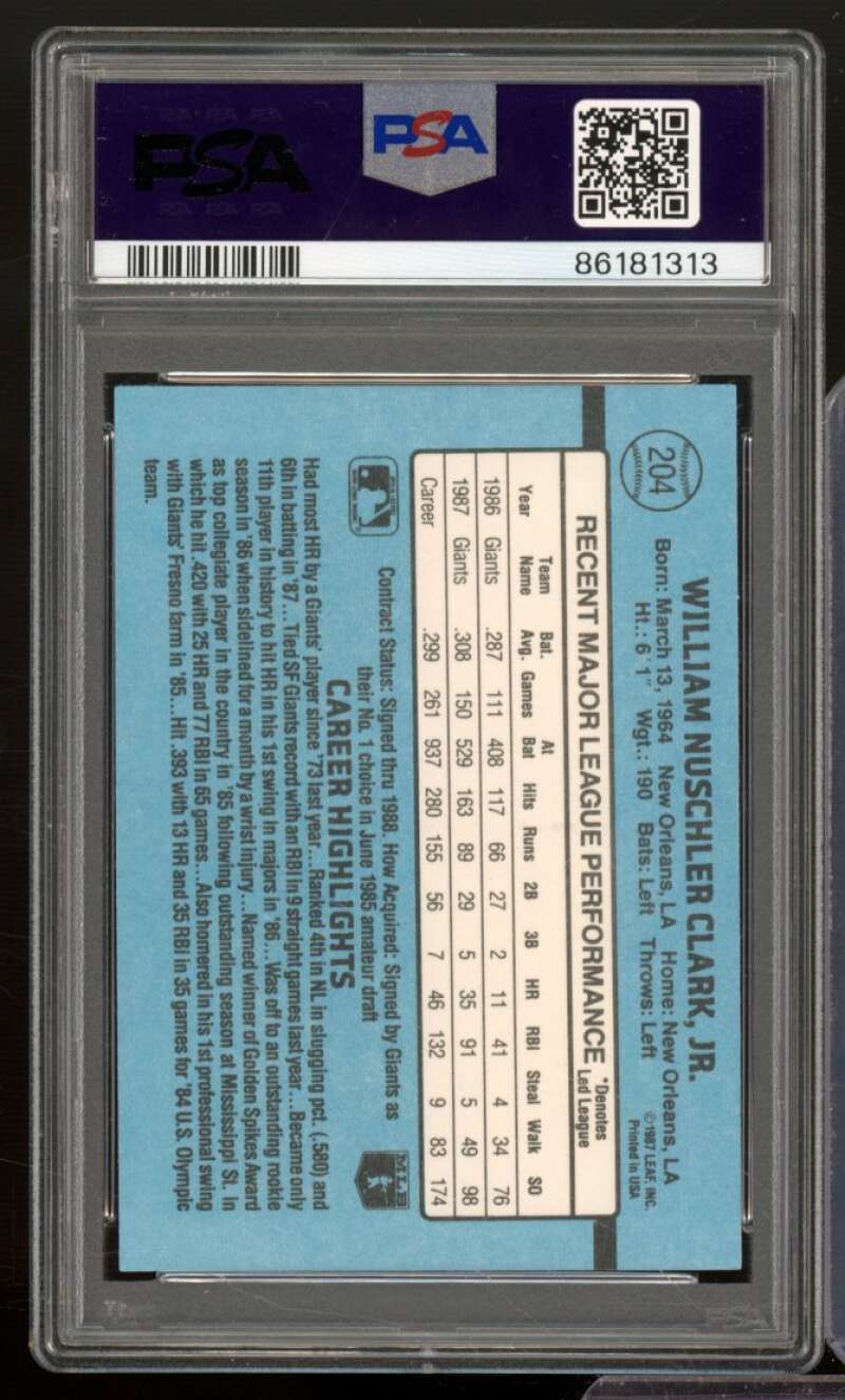 Will Clark Card 1988 Donruss #204 PSA 9 Image 2