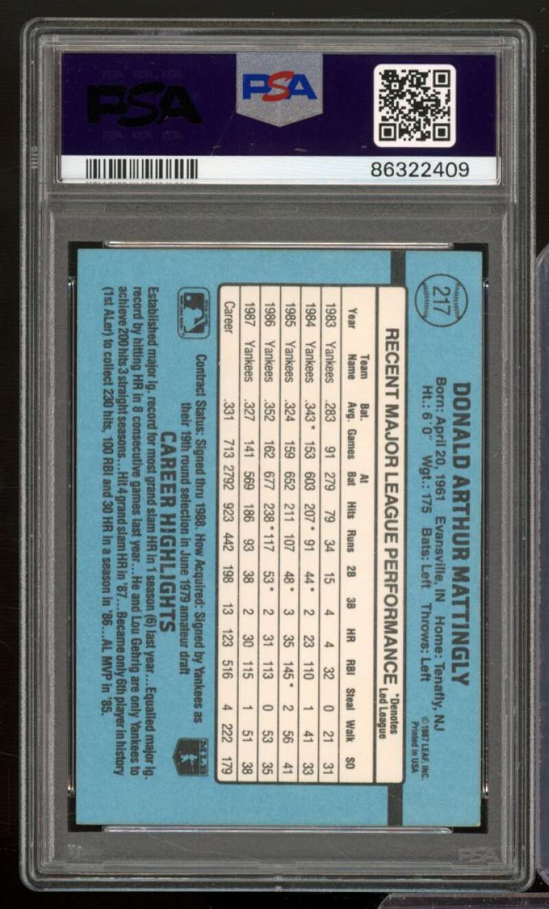 Don Mattingly Card 1988 Donruss #217 PSA 9 Image 2