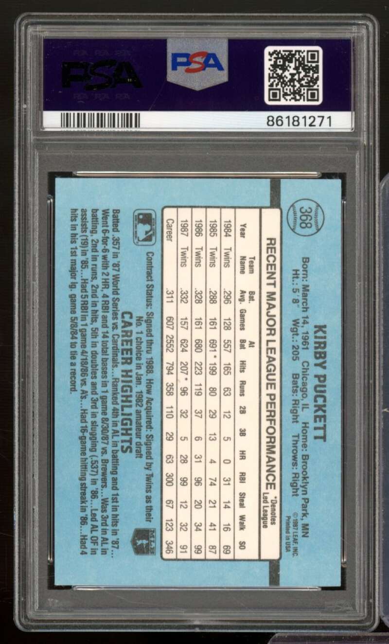 Kirby Puckett Card 1988 Donruss #368 PSA 8 Image 2