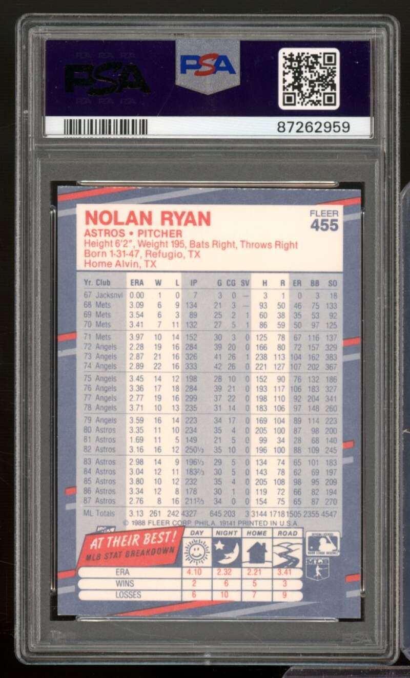 Nolan Ryan Card 1988 Fleer #455 PSA 9 Image 2