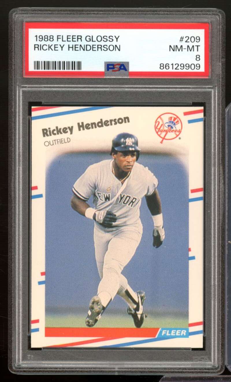 Rickey Henderson Card 1988 Fleer Glossy #209 PSA 8 Image 1