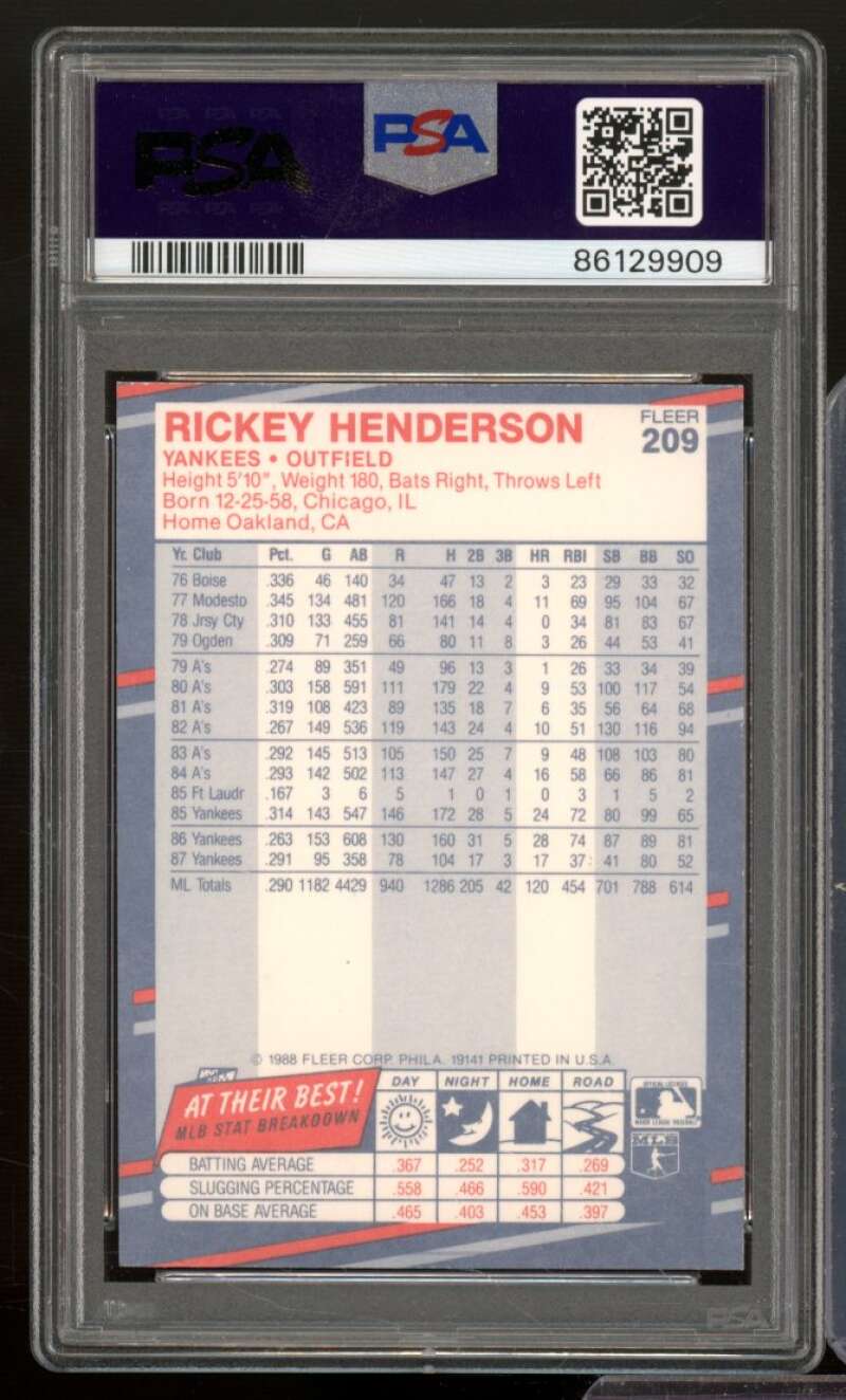 Rickey Henderson Card 1988 Fleer Glossy #209 PSA 8 Image 2