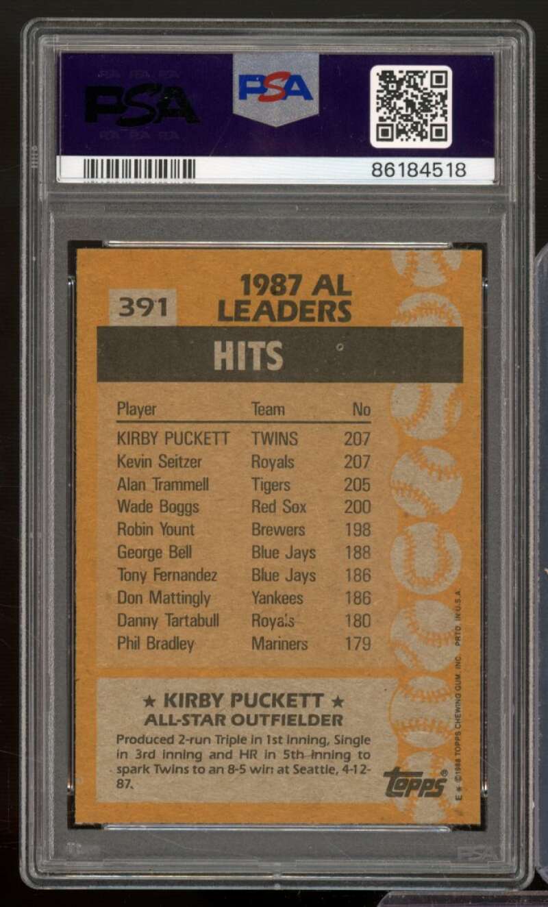 Kirby Puckett Card 1988 Topps #391 PSA 9 Image 2