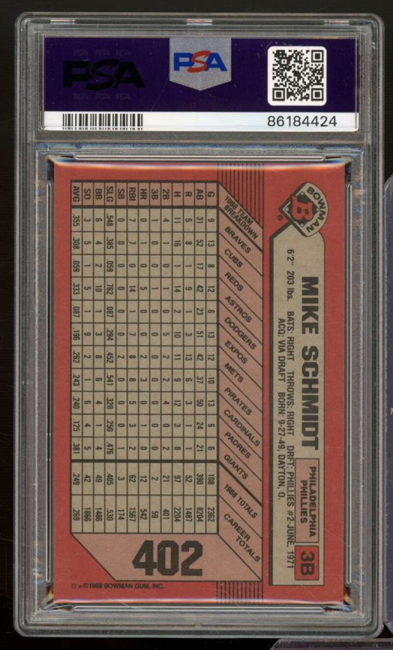 Mike Schmidt Card 1989 Bowman #402 PSA 9 Image 2