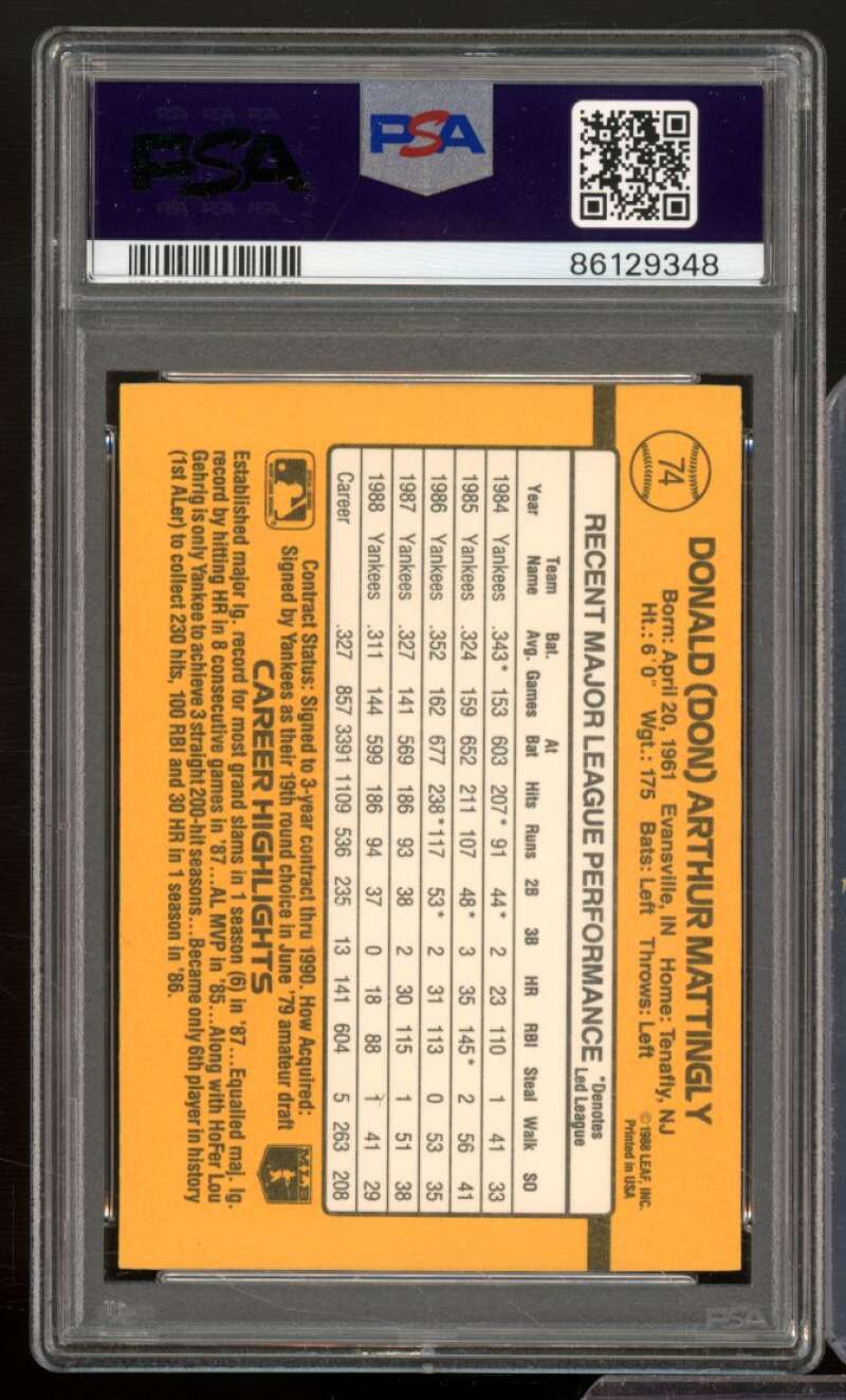 Don Mattingly Card 1989 Donruss #74 PSA 5 Image 2