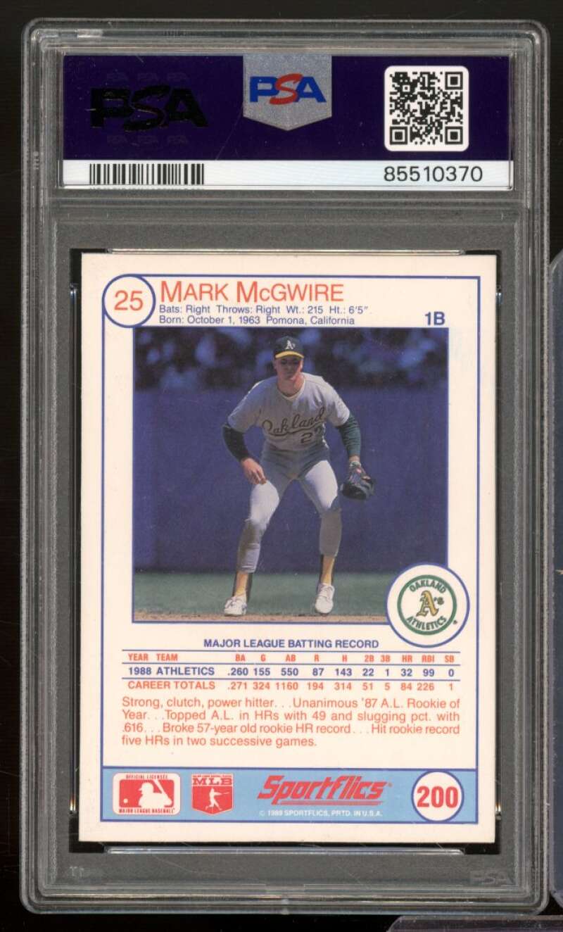 Mark McGwire Card 1989 Sportflics #200 PSA 8 Image 2